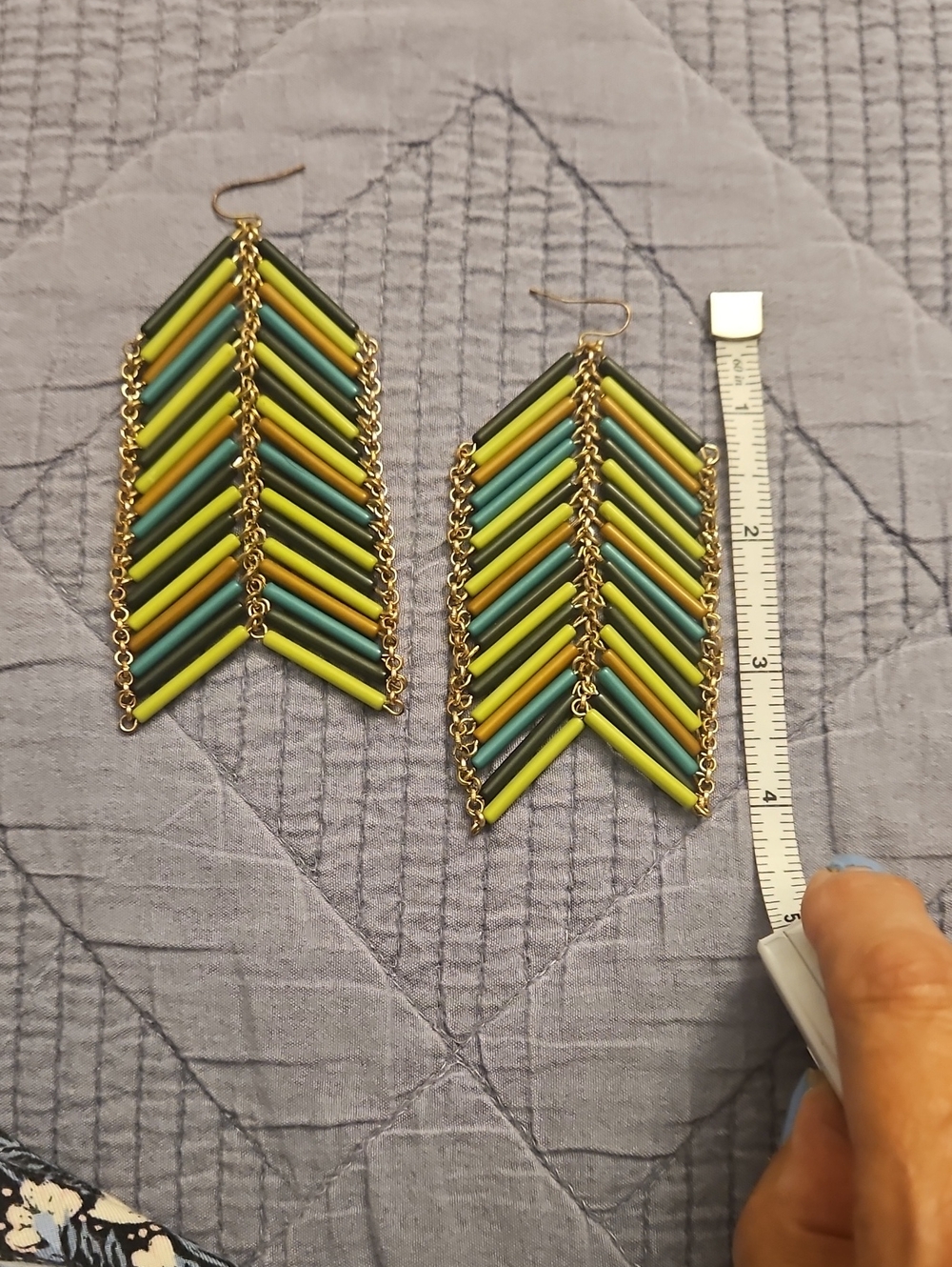 5 For $15 Handmade Multicolor Chevron Drop Earrings - Gold Chain - Picture 4 of 4